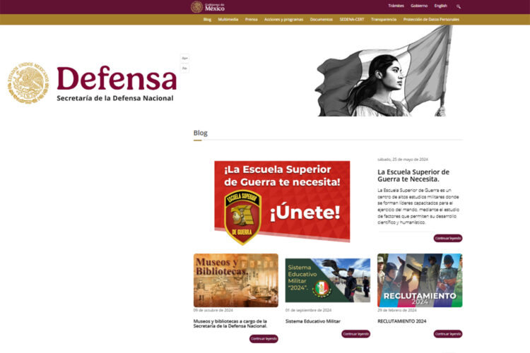 Página web de la Secretaría de la Defensa Nacional (Defensa) de México